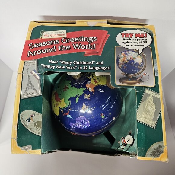 Working Vintage Mr Christmas Seasons Greetings Around The World Globe - Picture 9 of 14